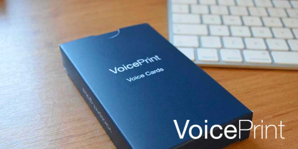 Close up of a deck of VoicePrint cards in their box